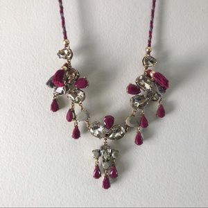 J. Crew Magenta & Rhinestone Statement Necklace